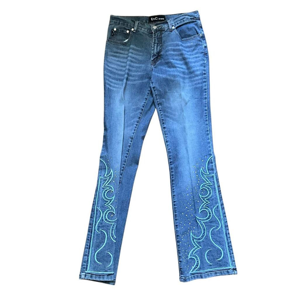 EnC Embroidered Faded Rhinestone Jeans: Y2K, 2000s